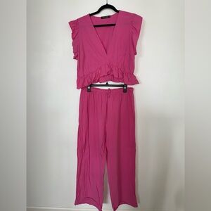 Vibrant Pink Ruffle 2PC Jumpsuit